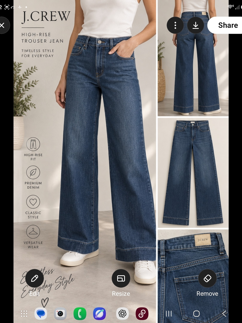 J. Crew Dark Blue High-Rise Wide-Leg Jeans